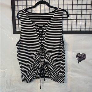 Torrid Black and White Striped Lace-Up Tank Top